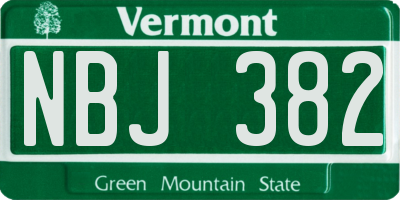 VT license plate NBJ382