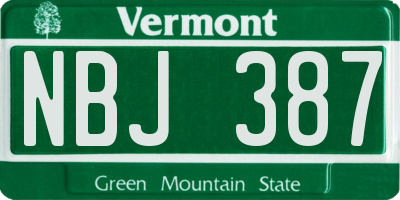 VT license plate NBJ387