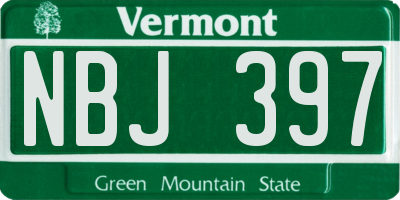 VT license plate NBJ397