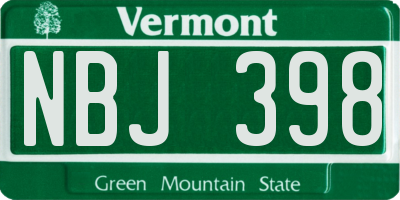 VT license plate NBJ398
