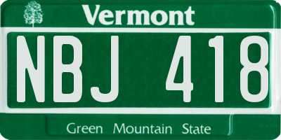 VT license plate NBJ418