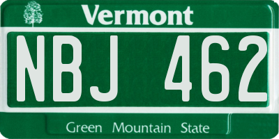 VT license plate NBJ462