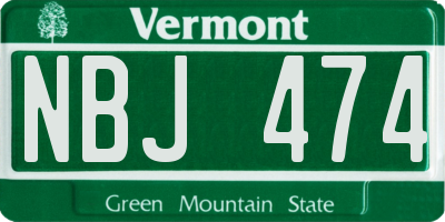 VT license plate NBJ474