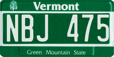 VT license plate NBJ475