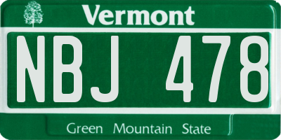 VT license plate NBJ478