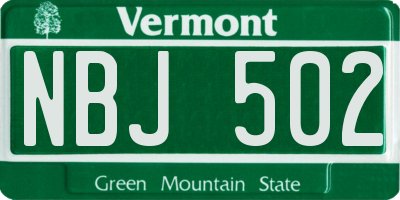 VT license plate NBJ502