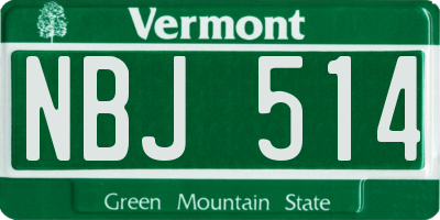 VT license plate NBJ514