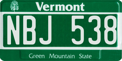 VT license plate NBJ538