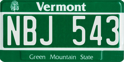 VT license plate NBJ543
