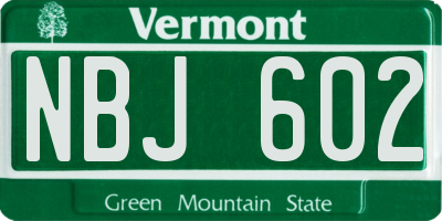 VT license plate NBJ602