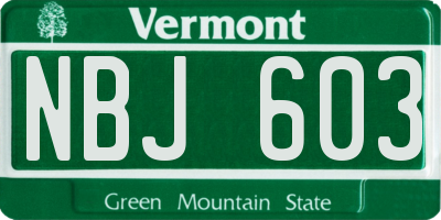 VT license plate NBJ603