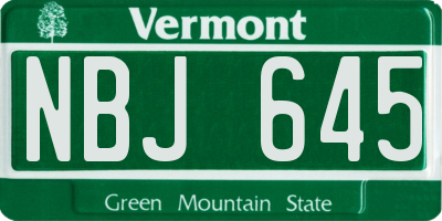 VT license plate NBJ645