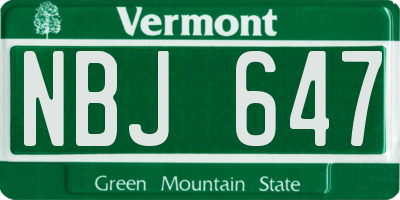 VT license plate NBJ647