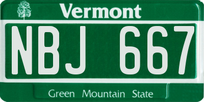 VT license plate NBJ667