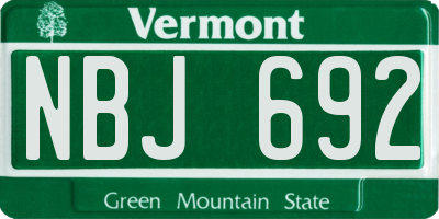 VT license plate NBJ692