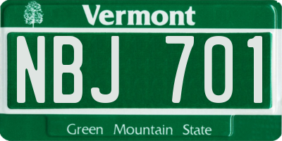 VT license plate NBJ701