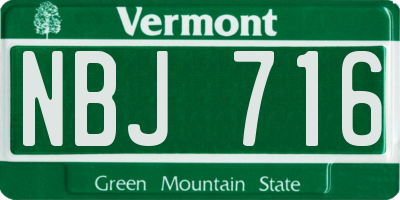 VT license plate NBJ716