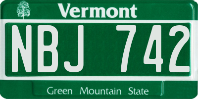 VT license plate NBJ742