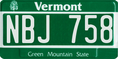 VT license plate NBJ758