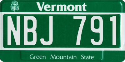 VT license plate NBJ791