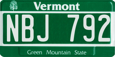 VT license plate NBJ792