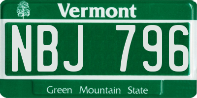 VT license plate NBJ796