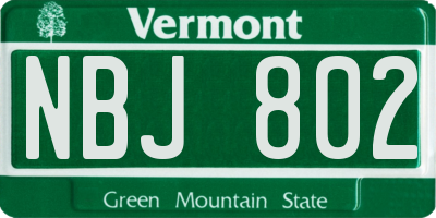 VT license plate NBJ802