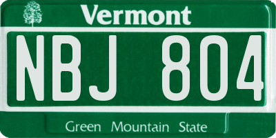VT license plate NBJ804