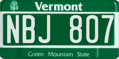 VT license plate NBJ807
