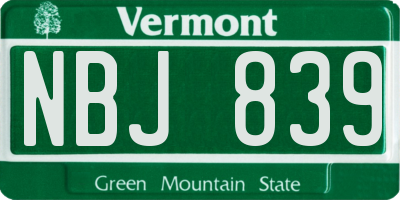 VT license plate NBJ839