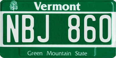 VT license plate NBJ860