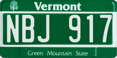 VT license plate NBJ917