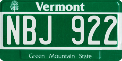 VT license plate NBJ922