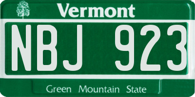VT license plate NBJ923