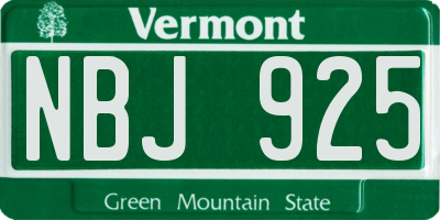 VT license plate NBJ925