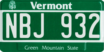 VT license plate NBJ932