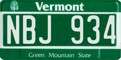 VT license plate NBJ934