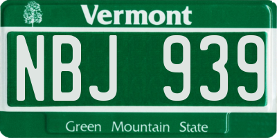 VT license plate NBJ939