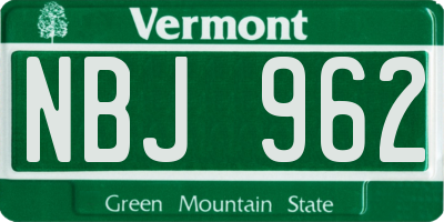 VT license plate NBJ962