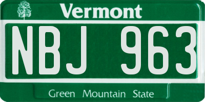VT license plate NBJ963