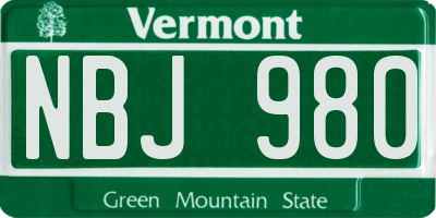 VT license plate NBJ980