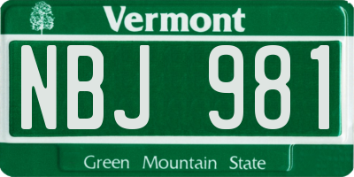 VT license plate NBJ981