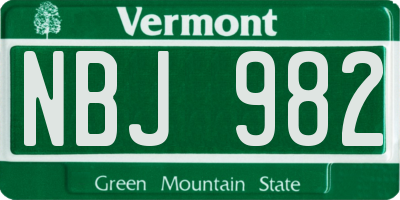 VT license plate NBJ982