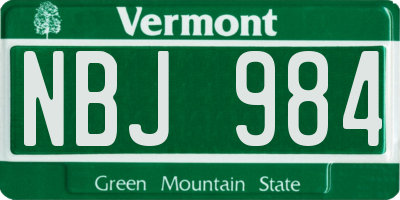 VT license plate NBJ984