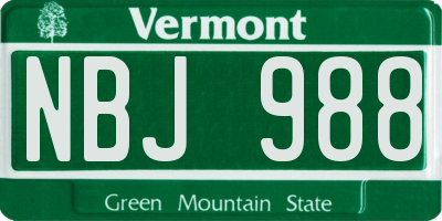 VT license plate NBJ988