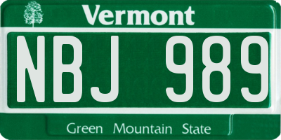 VT license plate NBJ989