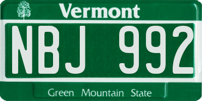 VT license plate NBJ992