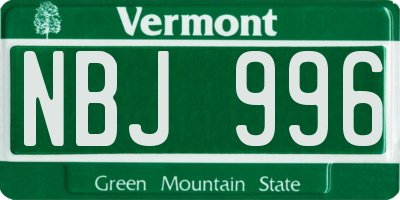 VT license plate NBJ996