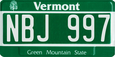 VT license plate NBJ997
