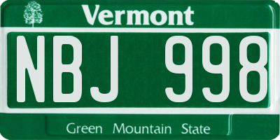 VT license plate NBJ998
